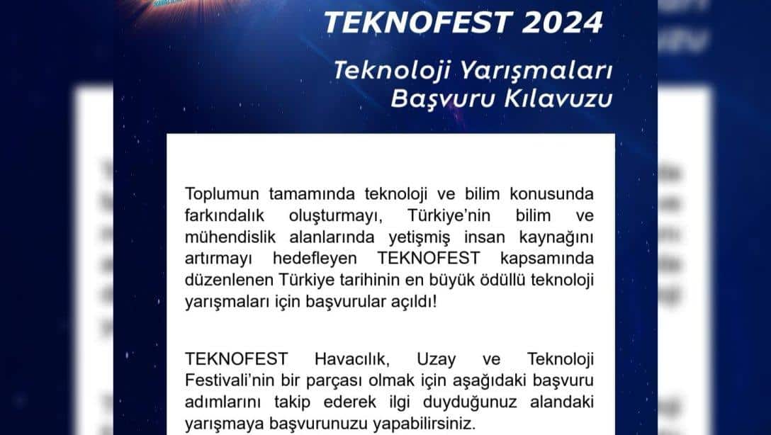 Ülkemizin ilk ve tek havacılık, uzay ve teknoloji festivali olan TEKNOFEST'in, 2024 durağı Adana'da!   TEKNOFEST' in 10.Festivali için son başvuru ise 20 Şubat 2024.  